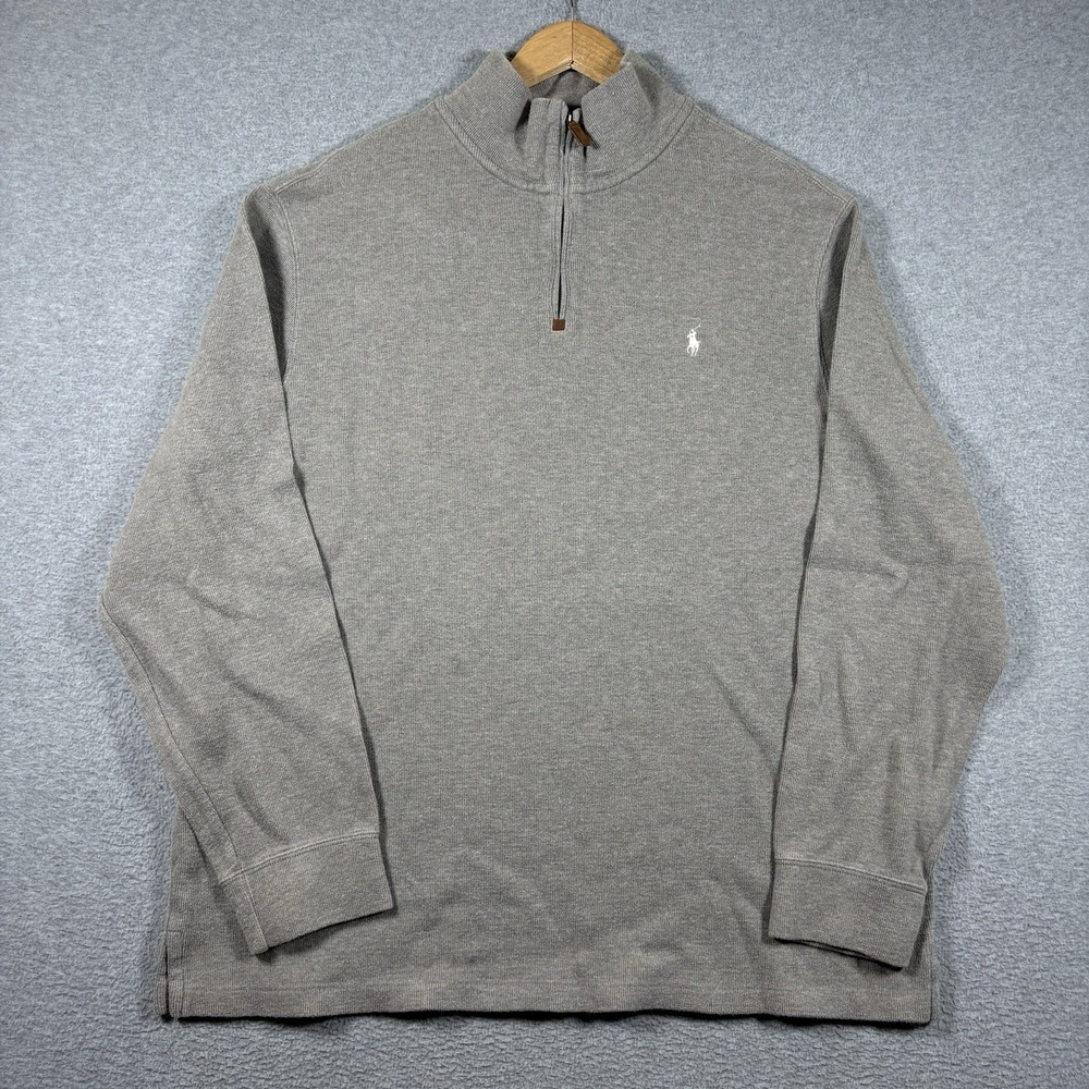 VTG Polo Ralph Lauren Quarter Zip Mens XXL Gray Estate Rib Cotton Pullover 90s